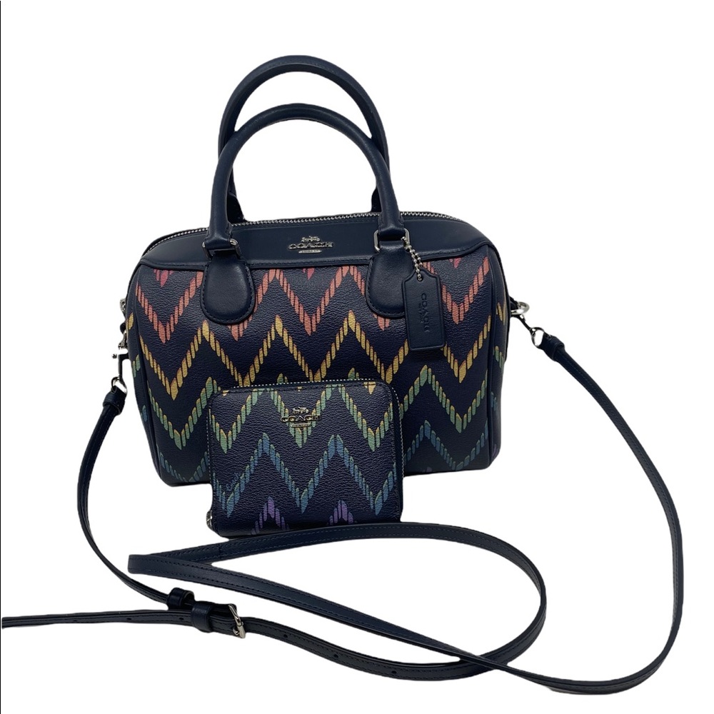 Coach Mini Bennett Rainbow Chevron  coated canvas satchel with mini wallet